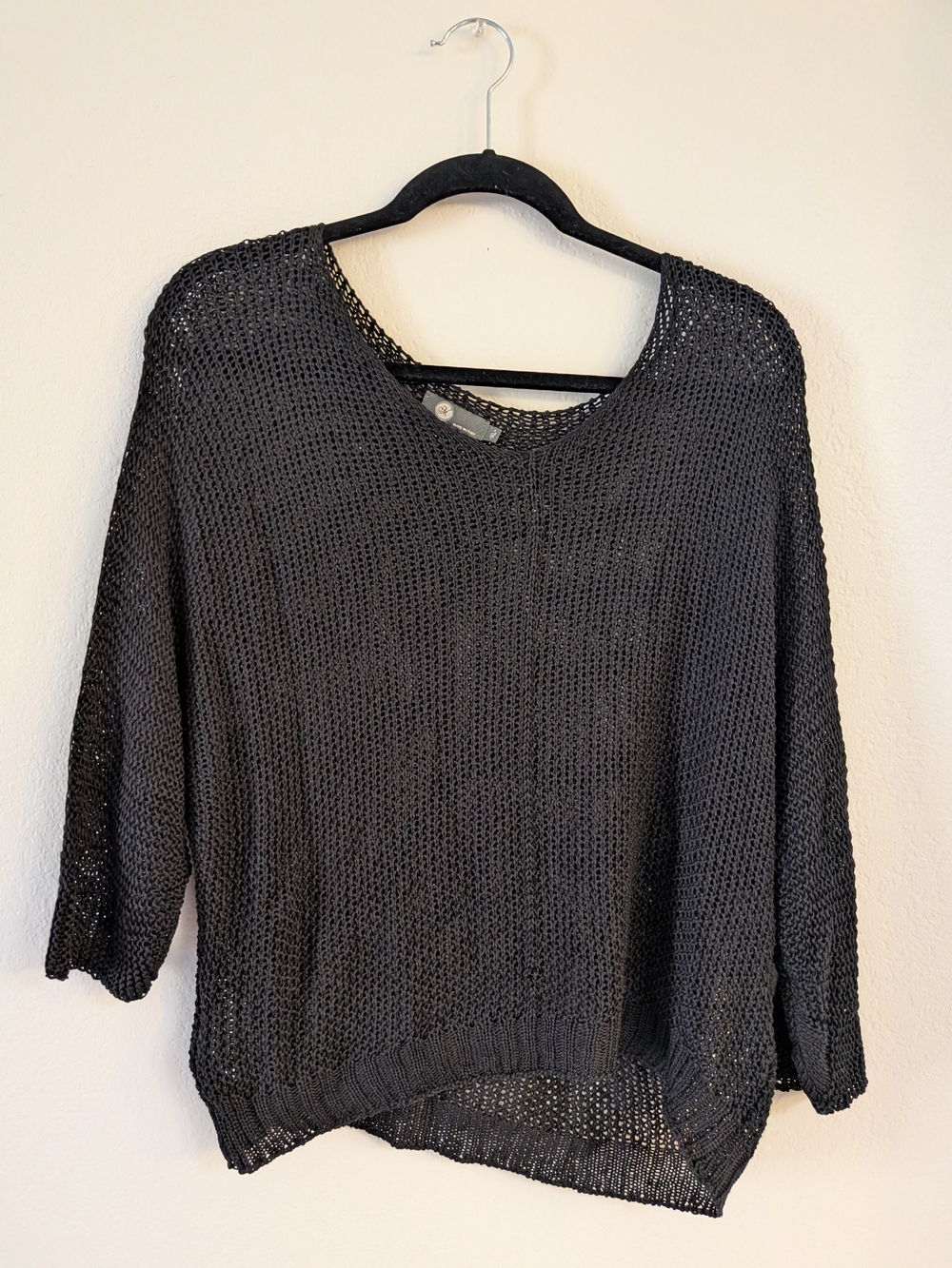 Black Open-Weave Scoop Neck Women's Sweater